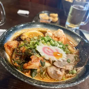 Kimchi ramen - added egg and mushrooms