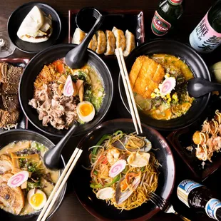 a variety of ramen dishes