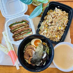 Char Siu Ramen, Crab Jalapeño, Chicken Fried Rice