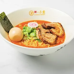 Spicy miso ramen 
Ramen noodle with spicy miso topped with char siu, egg, green onion, and sesame seed.