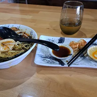 Spicy miso Ramen and stuff deep fried shrimp stuffed wantons
