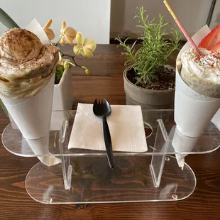 a table with desserts