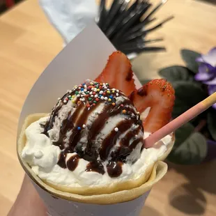 Nutty Berry Sweet Crepe (5/5) $8  + Cookies-n-Cream Ice Cream Scoop $1.50