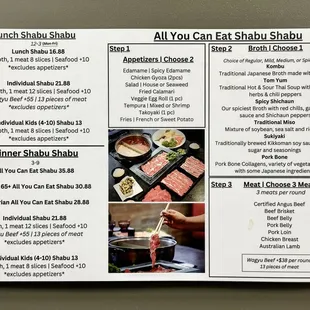 All You Can Eat Shabu Shabu Menu
