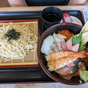 Deluxe Chirashi Box and cold udon