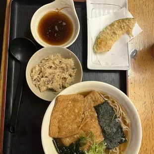 Kitsune udon and pumpkin tempura