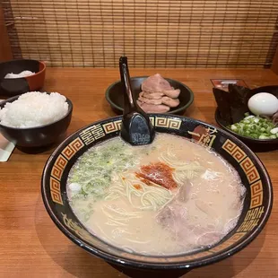 Tonkotsu Ramen Recommended Set Combo with Rice and Extra Chashu (4 Slices)