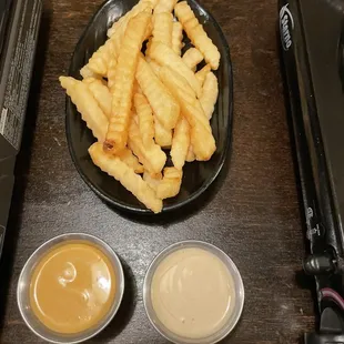 French Fries w/Spicy Ahi Sauce &amp; Garlic Mayo (they were out of ketchup)