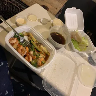 Hibachi shrimp to go, and they forgot my rice...