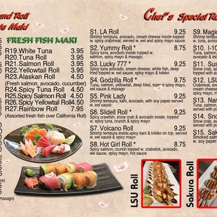 menu, sushi and sashimi