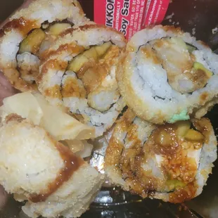 Quality and quantity of crunch roll has dropped considerably. This is the nee packaging. Horrible. Ginger and Wasabi ?? Where