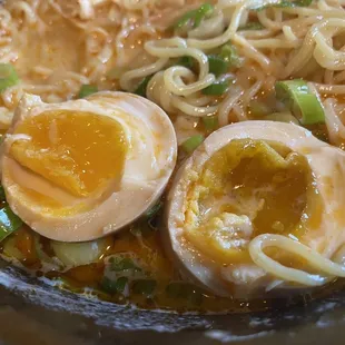 Perfectly cooked soft boiled egg. It was served whole