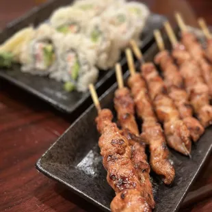 Chicken Yakitori and California Rolls