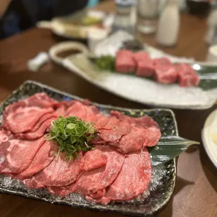 Beef tongue and prime steak