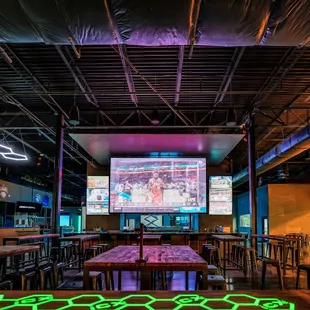 a bar with neon lights