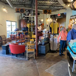 a group of people shopping