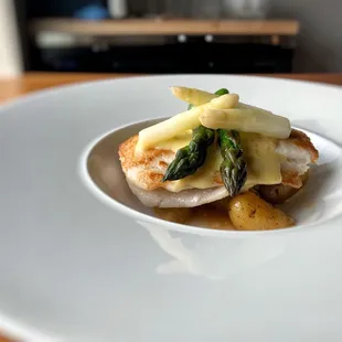 NEAH BAY PETRALE SOLE with white and green asparagus, fingerling potatoes and sauce hollandaise from May L&apos;Asperge Menu