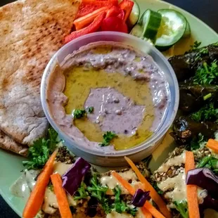 Falafel, hummus and grape leaves