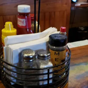 a basket of condiments