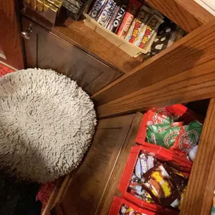 an open drawer filled with snacks