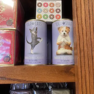 a shelf of donuts and chocolates