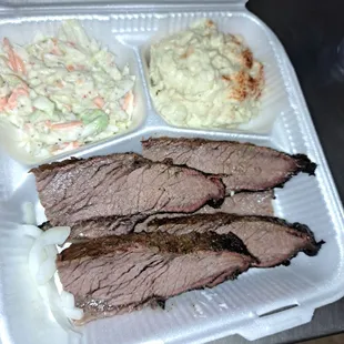 brisk beef, coleslaw, and coleslaw slaw