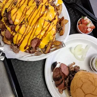 a plate of fries and a cheeseburger
