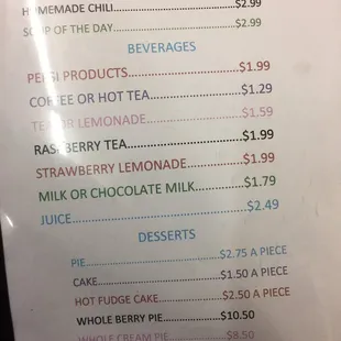 the price of the menu