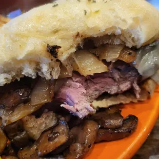 Perfectly cooked juicy steak sandwich