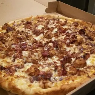 Best pizza @ Ideal Cafe &amp; Pizza Is Ranch Dressing Crispy Bbq Chicken Grilled Onions &amp; Bacon