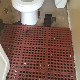 Floor has rubber may because dry rot wood from human feces