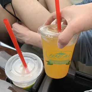 Yummy drinks we got from the drink bar in the back! Horchata and passion fruit agua Fresca ~$5 for both