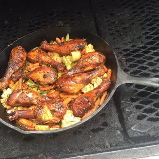 Smoked chicken and cast iron grilled vegetables