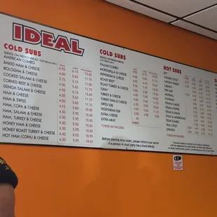 Menu on wall