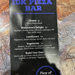 Pizza menu