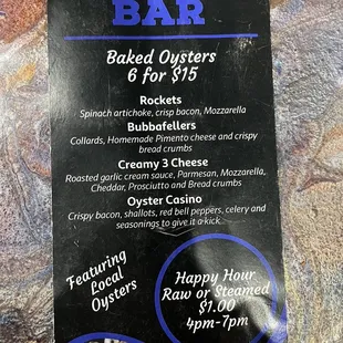 Raw bar oyster specials