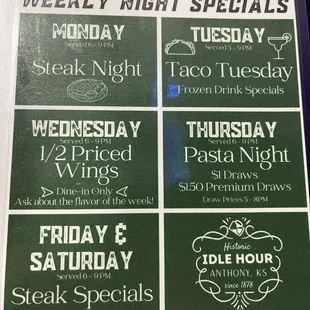 a menu for a restaurant