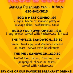 Breakfast Menu available Sunday mornings from 8am-10:30am