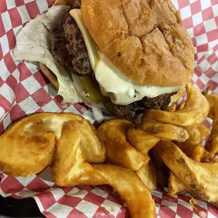 Double cheeseburger with Swiss cheese