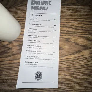 Drink menu