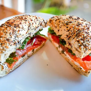 a bagel sandwich on a plate