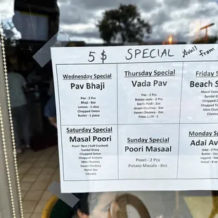 a menu in a window
