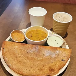 Benne dosa good and  filling. Skip the coffee . They only serve chai after 3pm. This is a self-service restaurant. Clean up after you eat.
