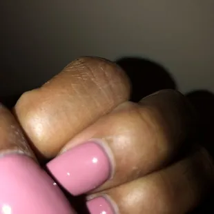 Acrylic was not started at the cuticle. I can comfortably slide my nail through the space. This is 2 hrs after application.