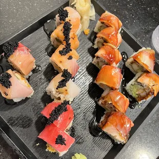 a plate of sushi on a table