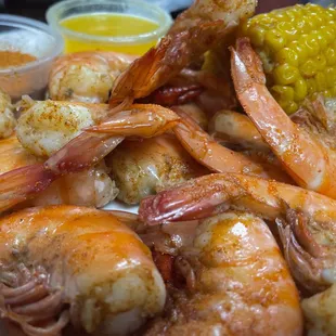 shrimp and corn on a plate