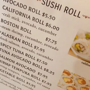 menu, sushi and sashimi