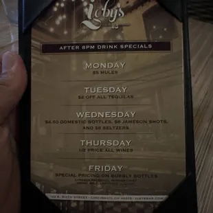 After 8pm drink specials!