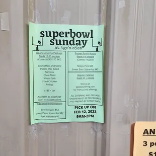 Super Bowl menu for 2023