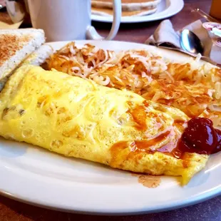 an omelet and toast